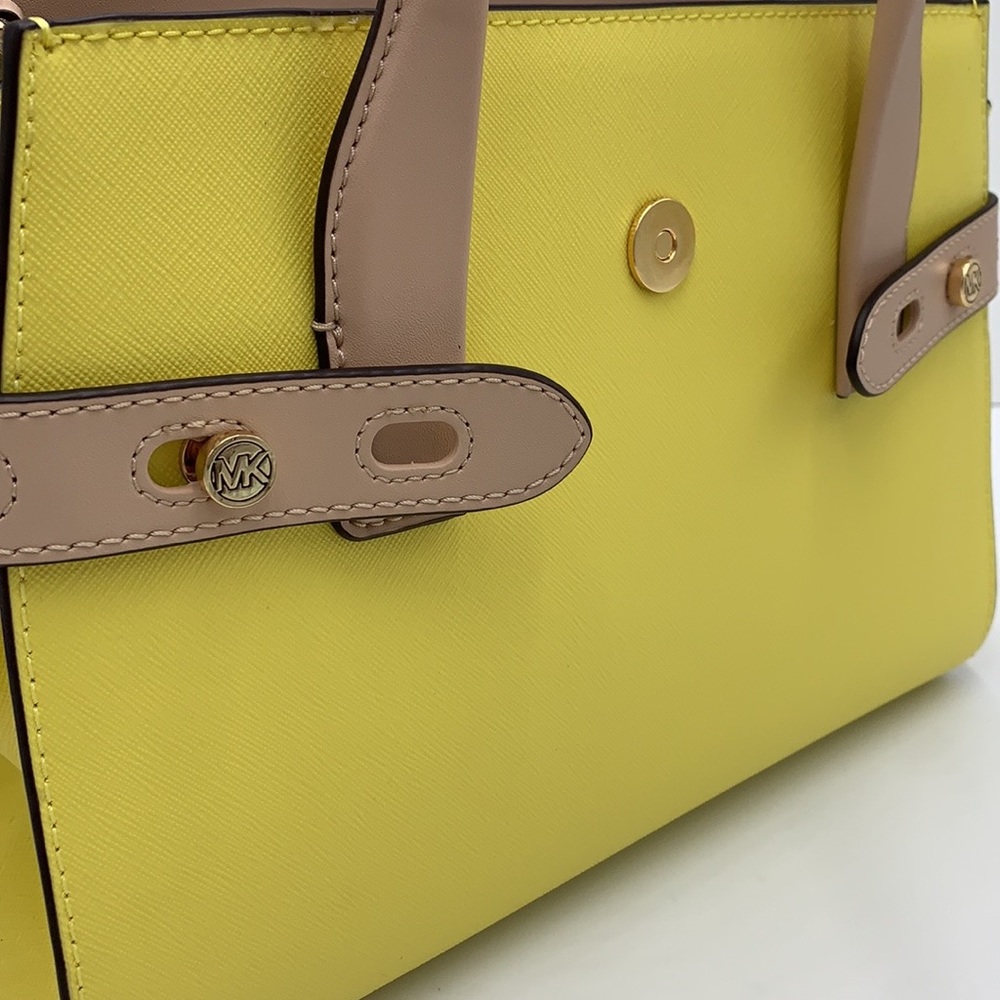 Michael Kors Carmen Medium Colorblock Faux Saffiano Leather Belted Satchel - Picture 7 of 16